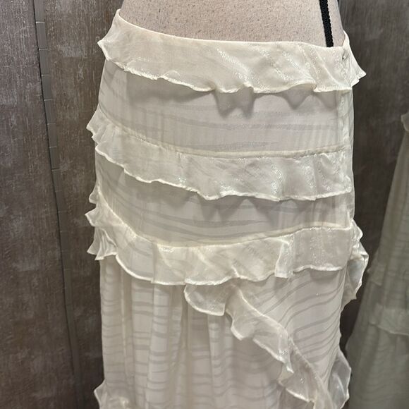 IRO viscose/silk Elegant Cream Ruffled midi Skirt, S - Picture 2 of 8